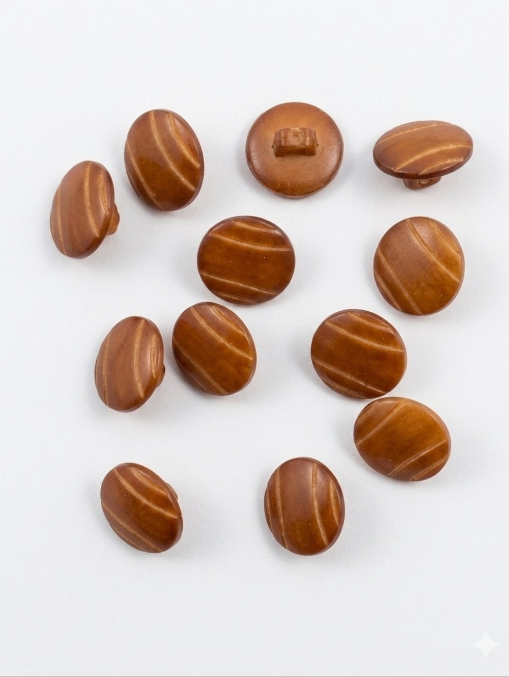 Vintage Carved Wood Buttons - Set of 12- Golden Butterscotch Finish - Art Deco